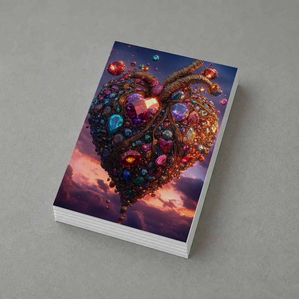 Jeweled Anatomical Heart Floating Twilight Sky – Postcards
