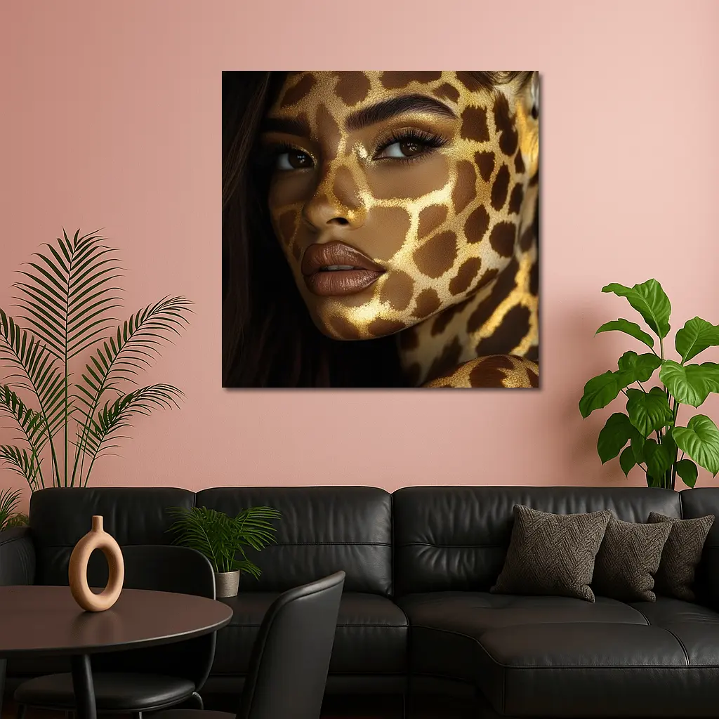 Woman Face Giraffe Pattern Gold Body Art – Wall Art