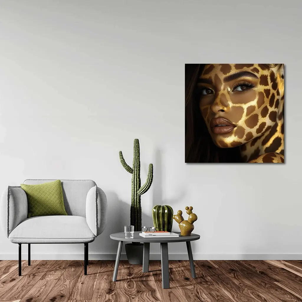 Woman Face Giraffe Pattern Gold Body Art – Wall Art