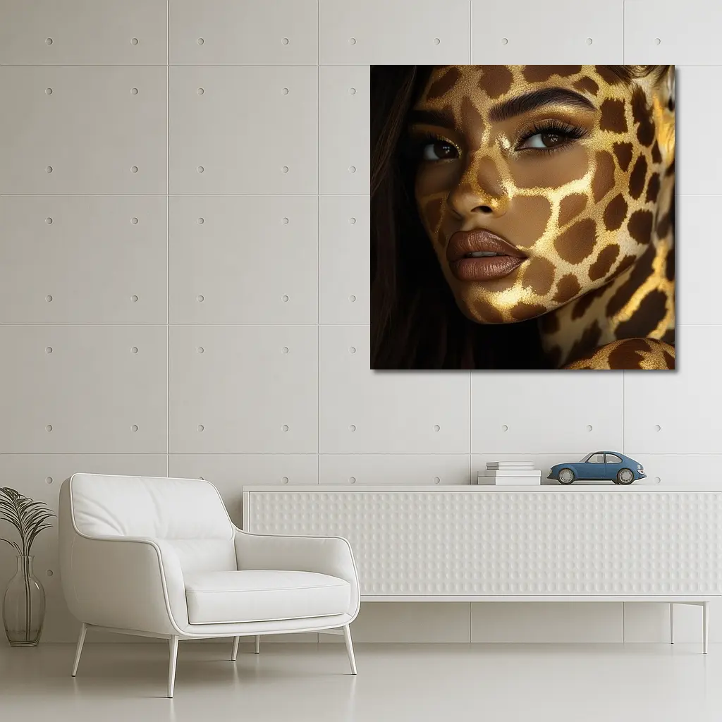 Woman Face Giraffe Pattern Gold Body Art – Wall Art