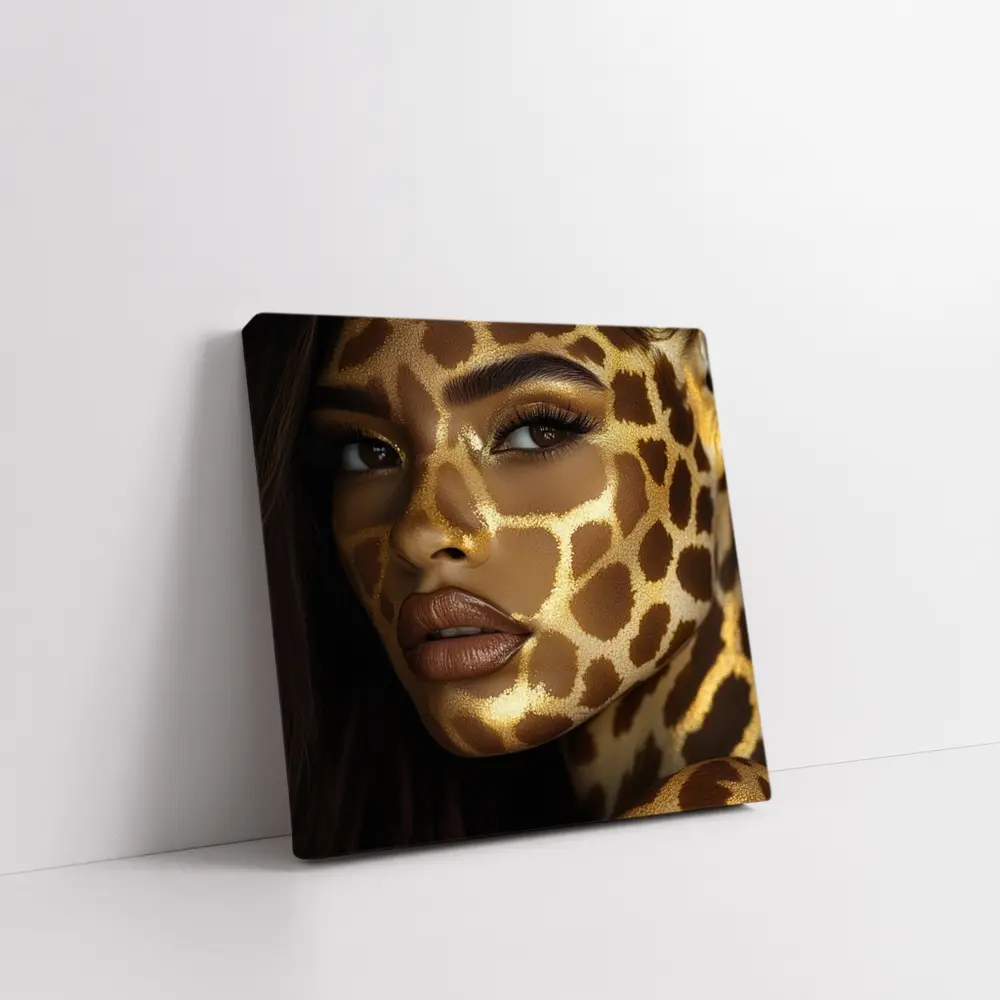 Woman Face Giraffe Pattern Gold Body Art – Wall Art