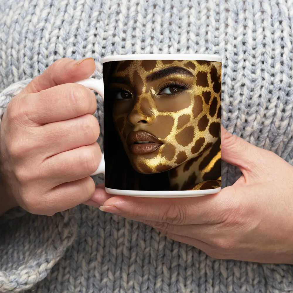 Woman Face Giraffe Pattern Gold Body Art – Mugs