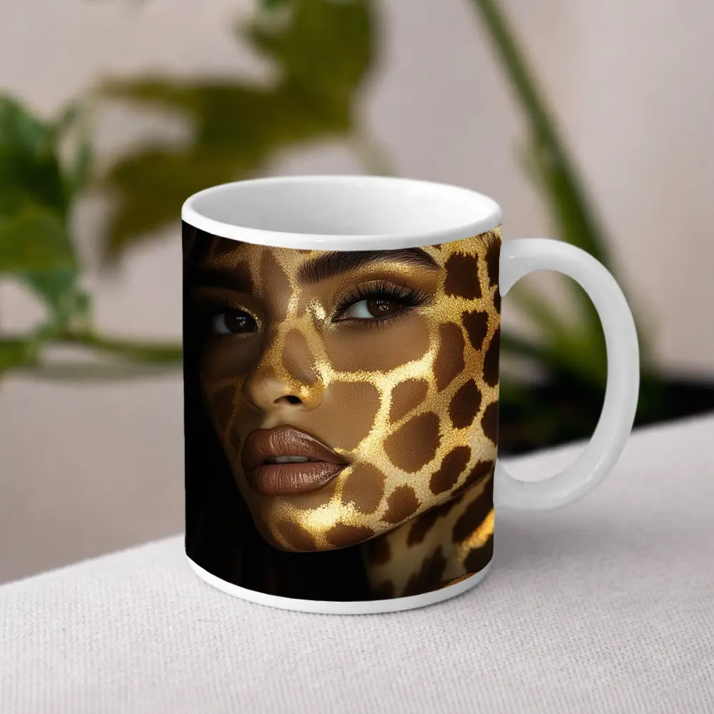 Woman Face Giraffe Pattern Gold Body Art – Mugs