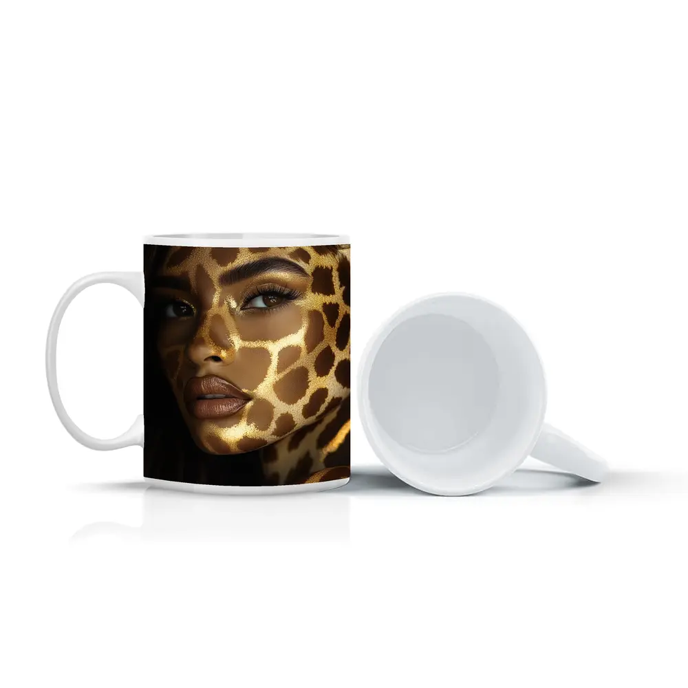 Woman Face Giraffe Pattern Gold Body Art – Mugs