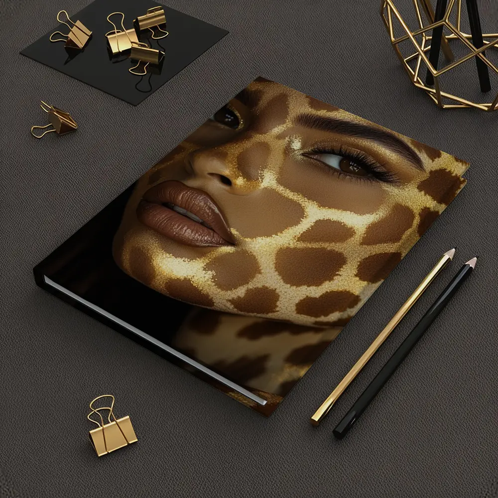 Woman Face Giraffe Pattern Gold Body Art – Notebooks