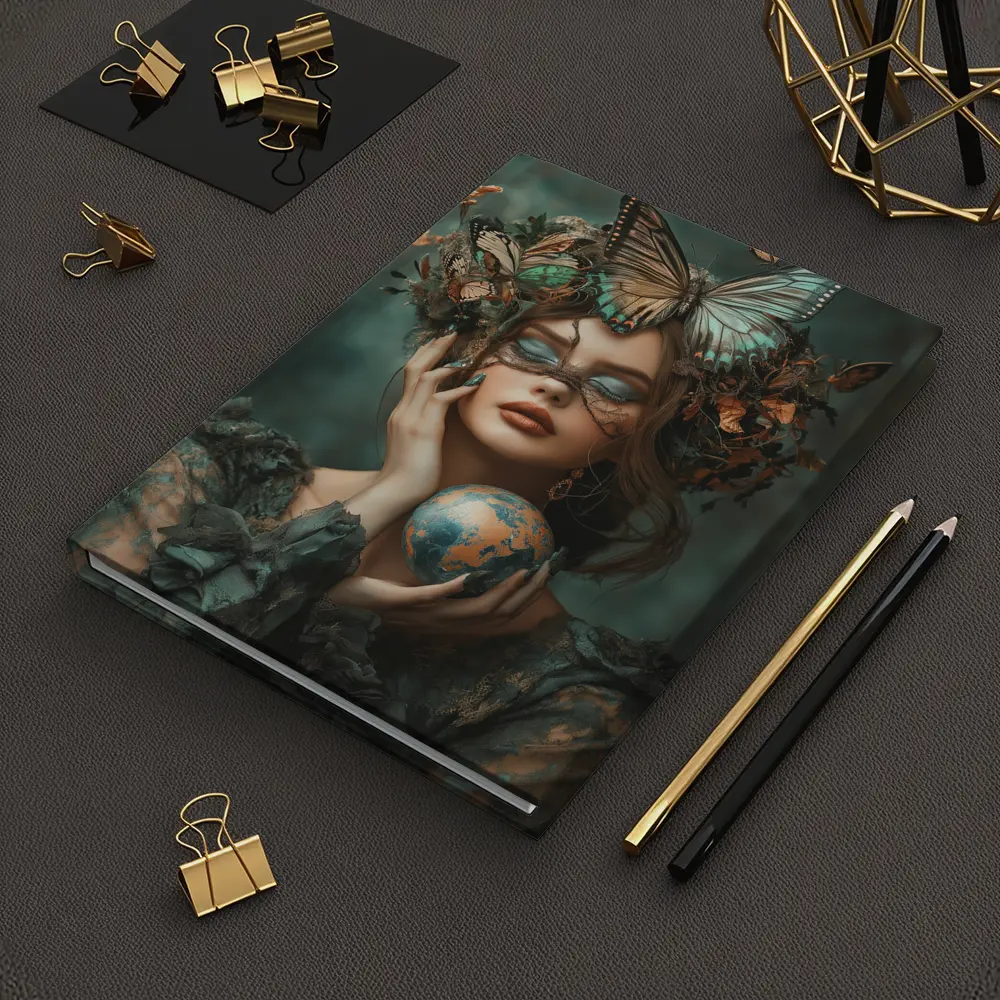 Woman With Butterflies Holding Earth Globe – Notebooks