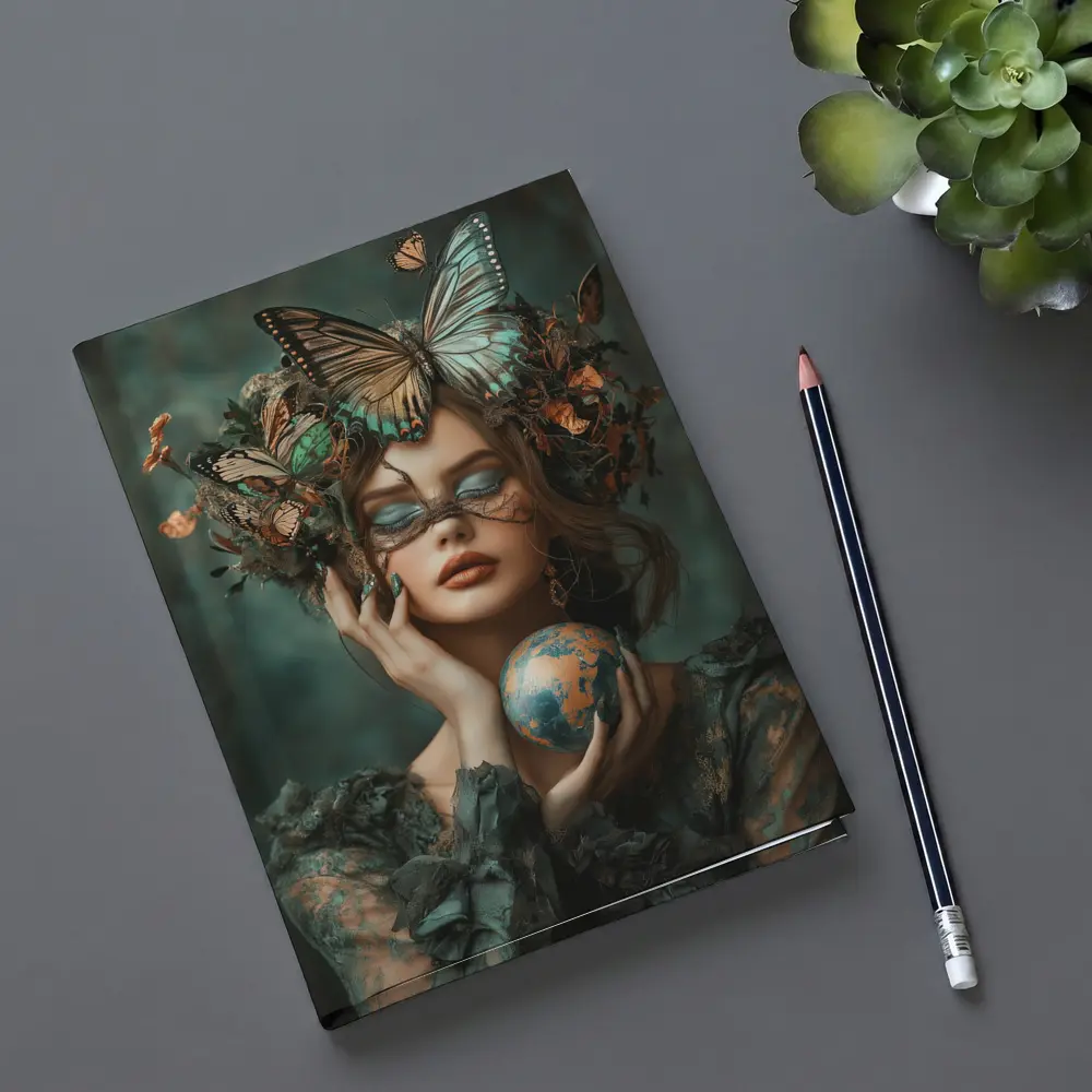 Woman With Butterflies Holding Earth Globe – Notebooks