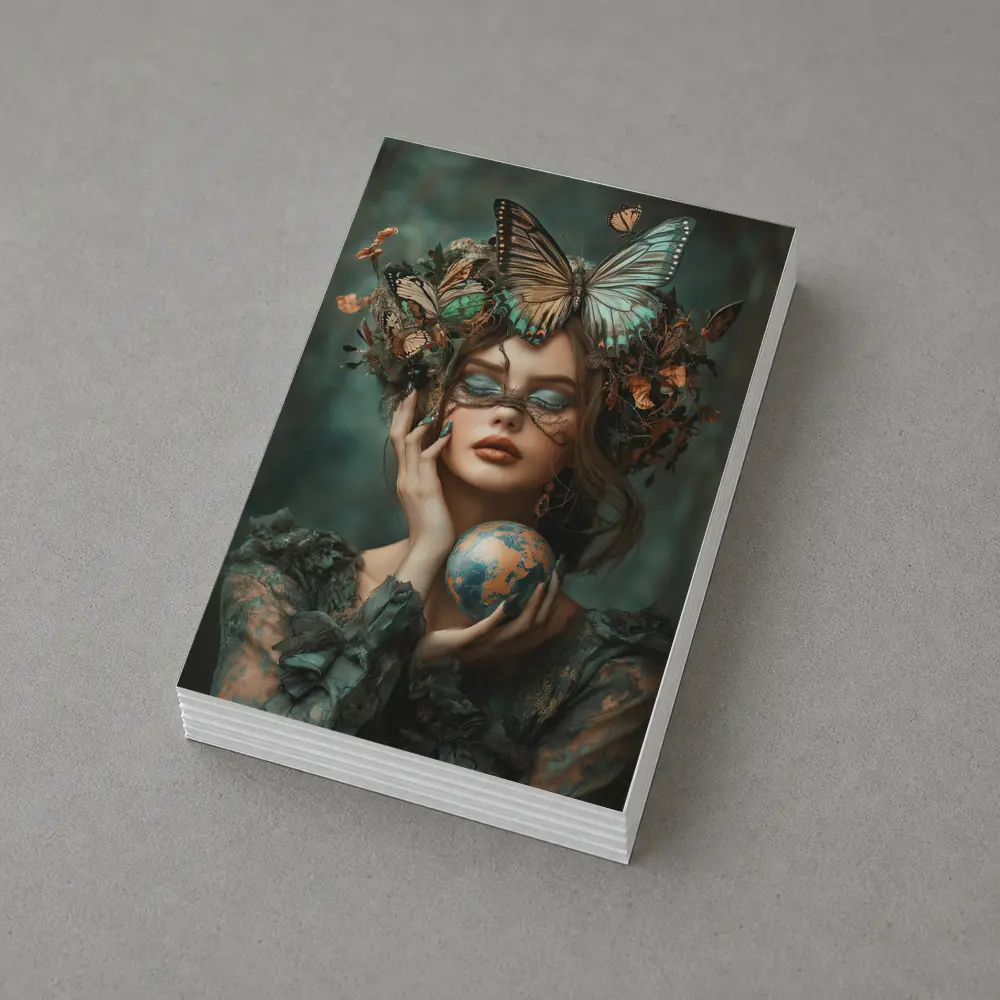 Woman With Butterflies Holding Earth Globe – Postcards