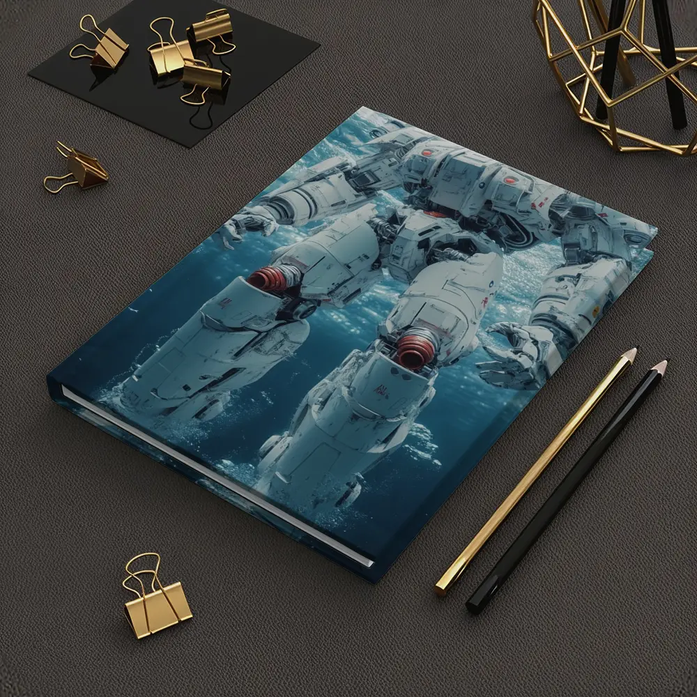White Mech Robot Standing Underwater Ocean – Notebooks