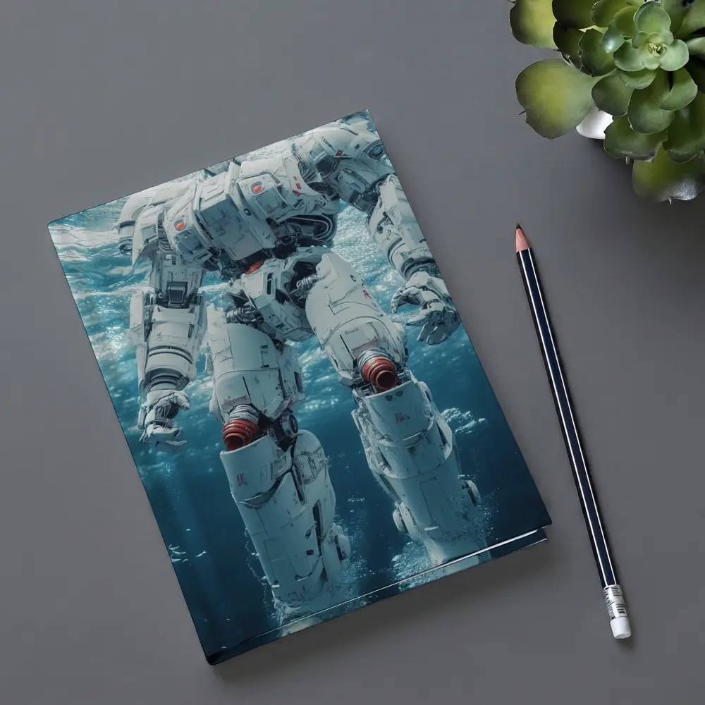 White Mech Robot Standing Underwater Ocean – Notebooks