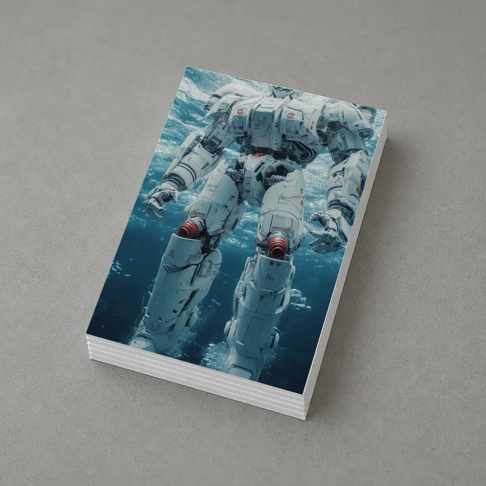 White Mech Robot Standing Underwater Ocean – Postcards