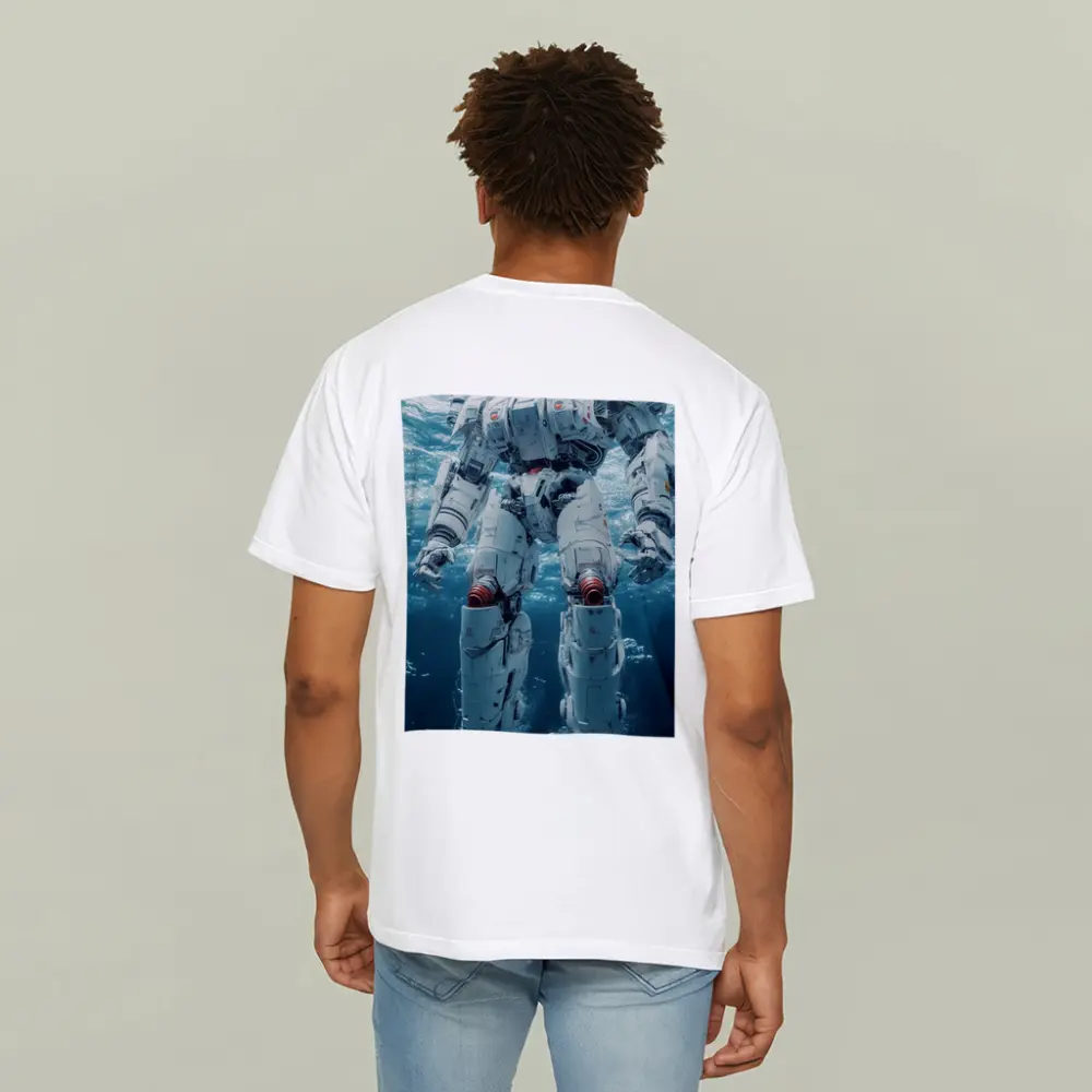 White Mech Robot Standing Underwater Ocean – T-Shirts