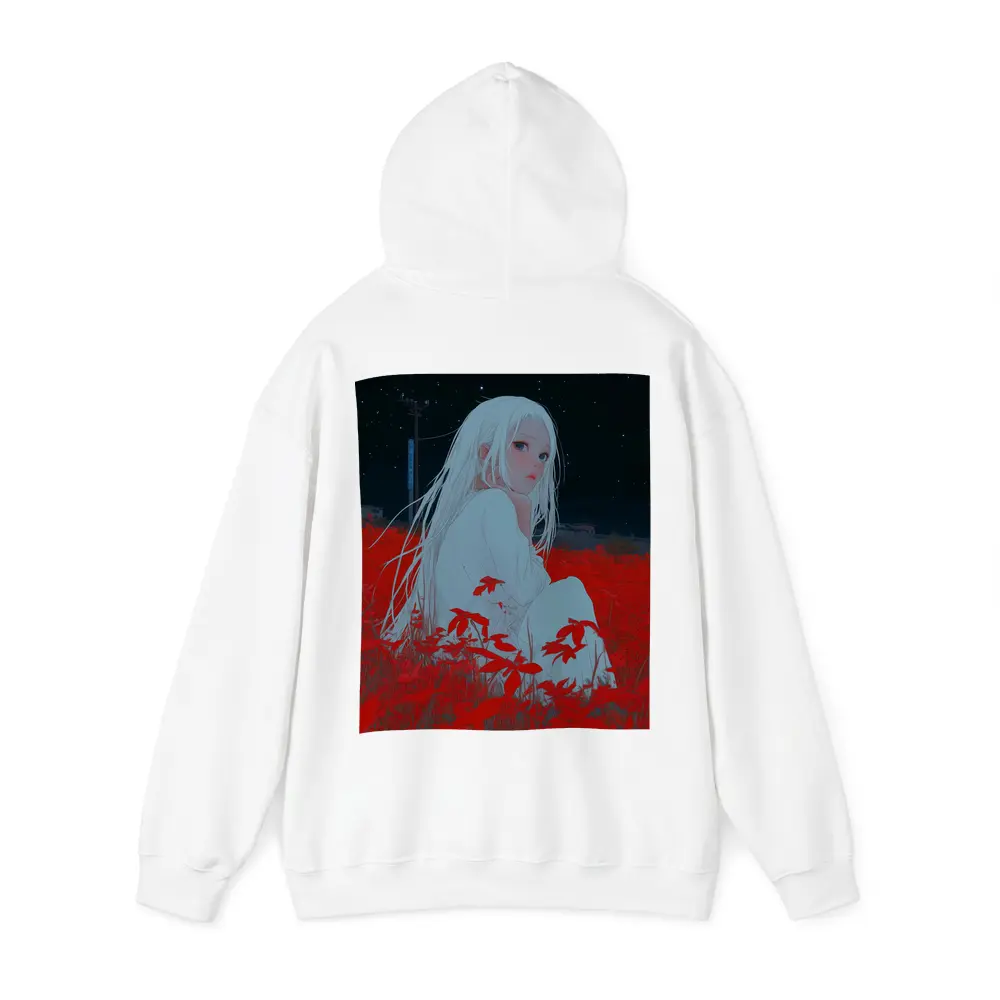 Anime Girl Sitting In Red Flower Field – Hoodies