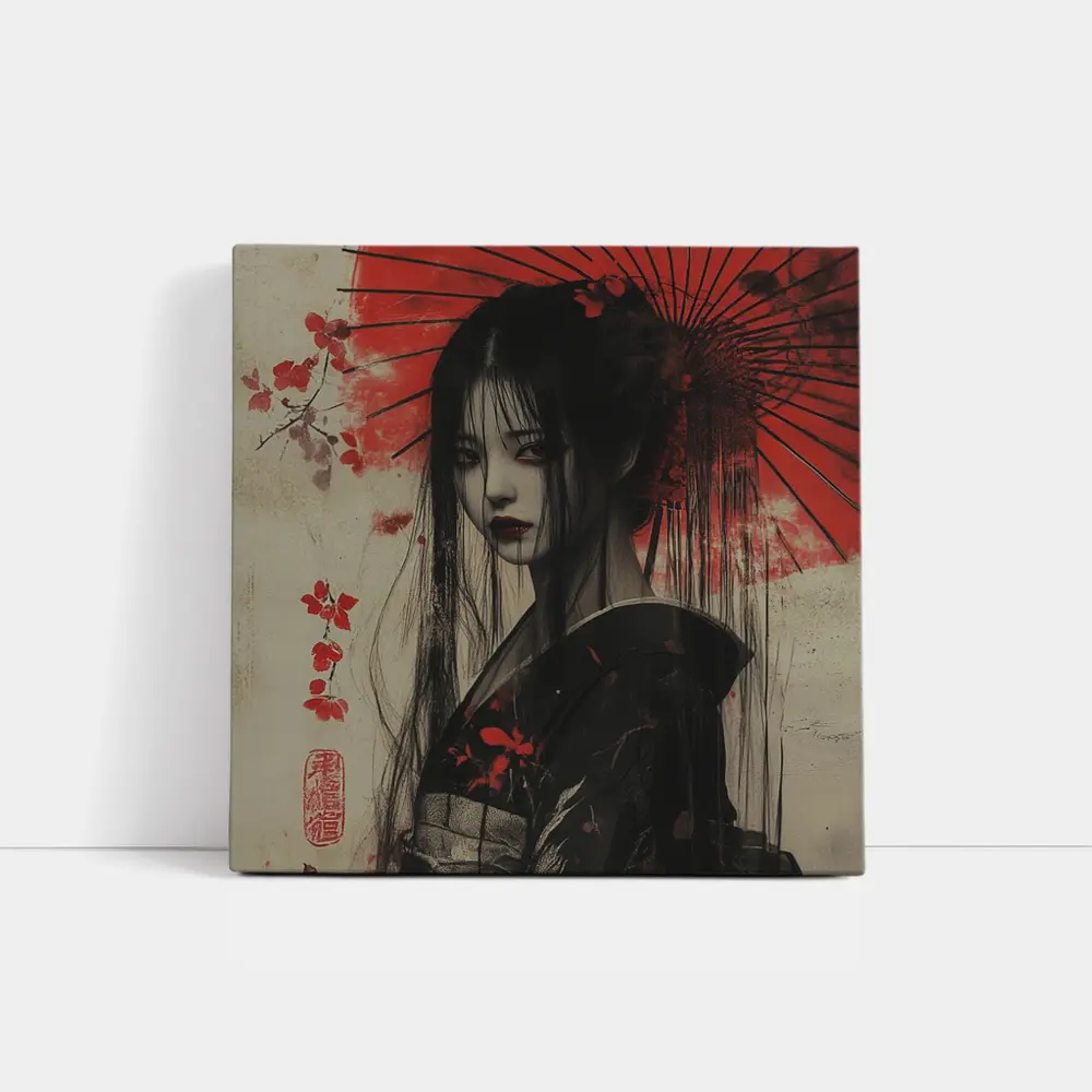 Dark Geisha Red Umbrella Japanese Art – Wall Art