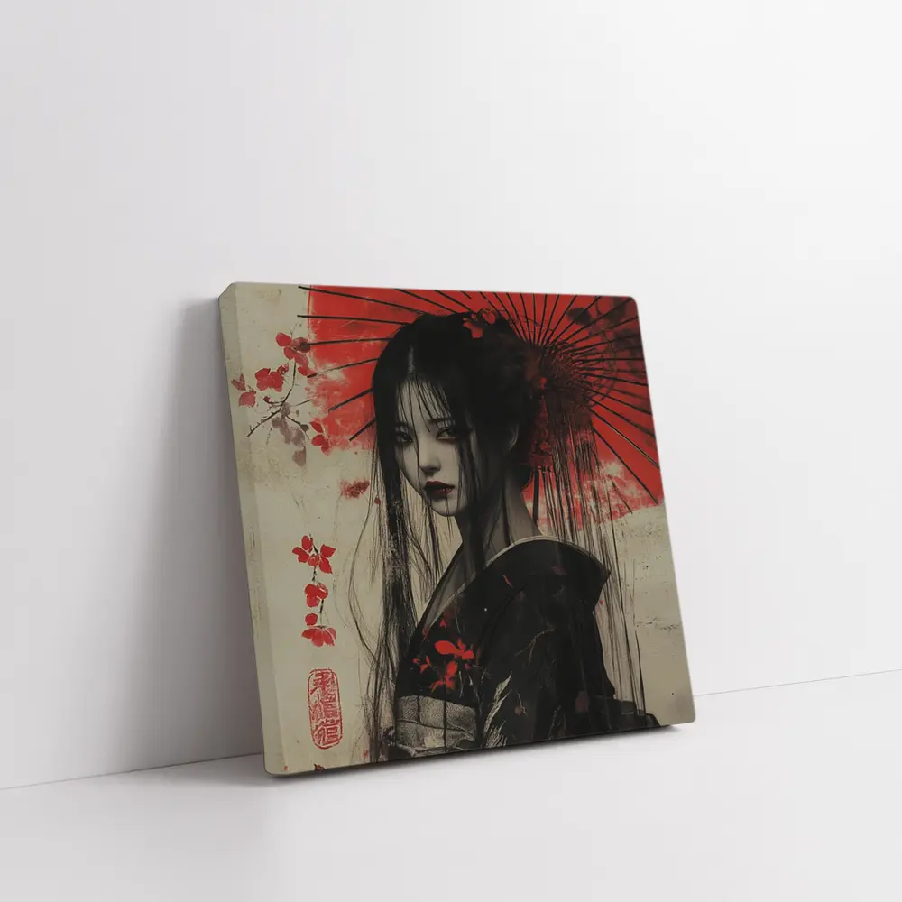 Dark Geisha Red Umbrella Japanese Art – Wall Art