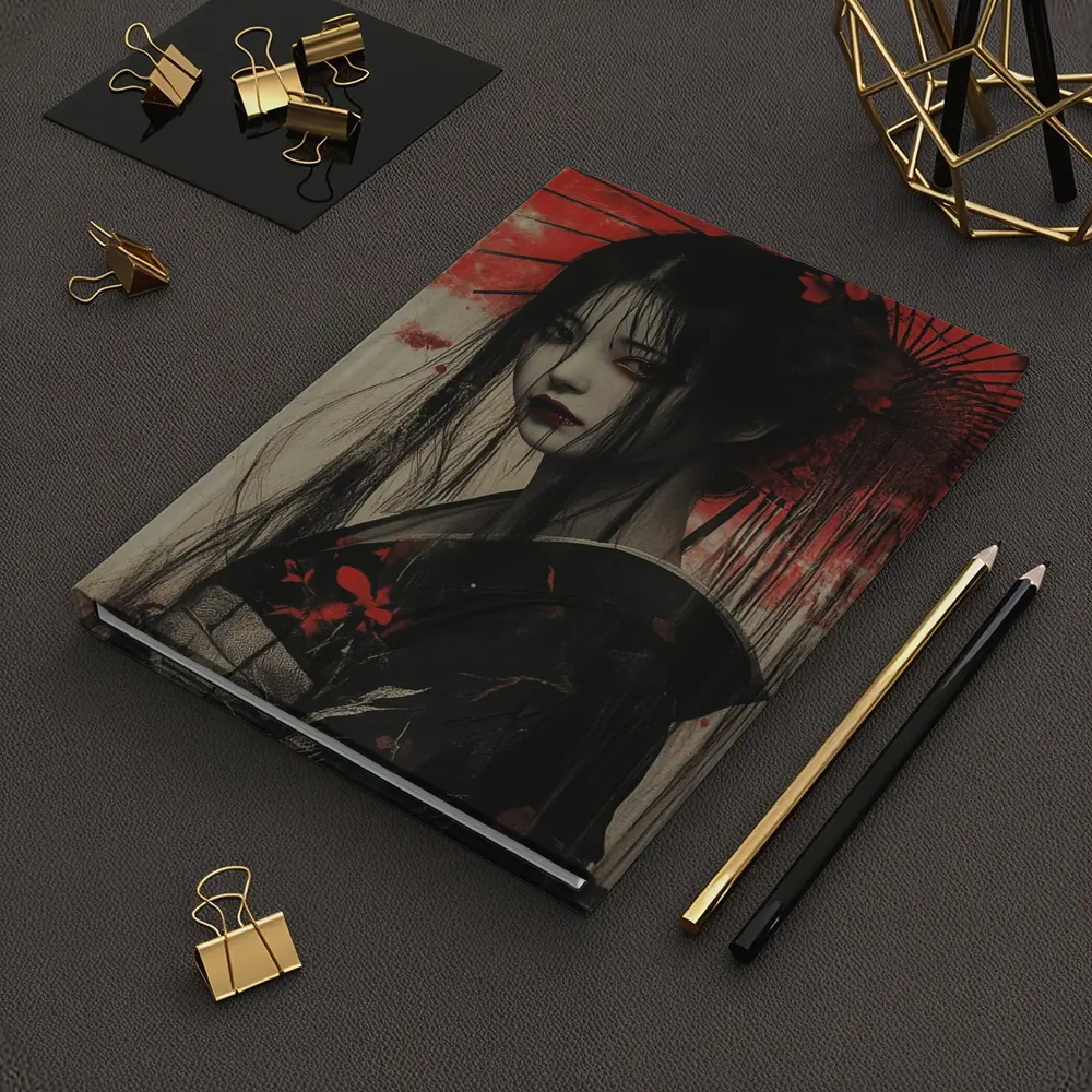 Dark Geisha Red Umbrella Japanese Art – Notebooks
