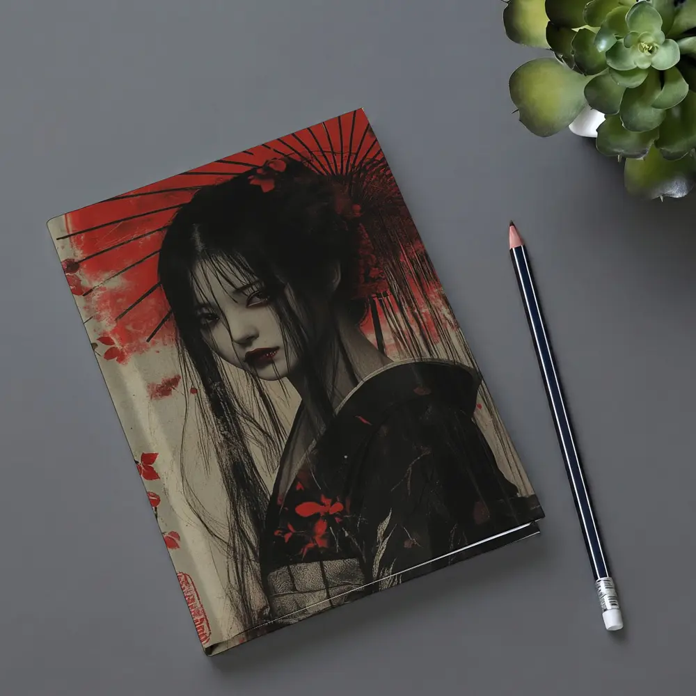 Dark Geisha Red Umbrella Japanese Art – Notebooks