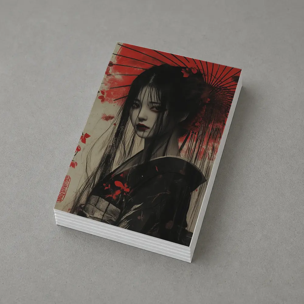 Dark Geisha Red Umbrella Japanese Art – Postcards