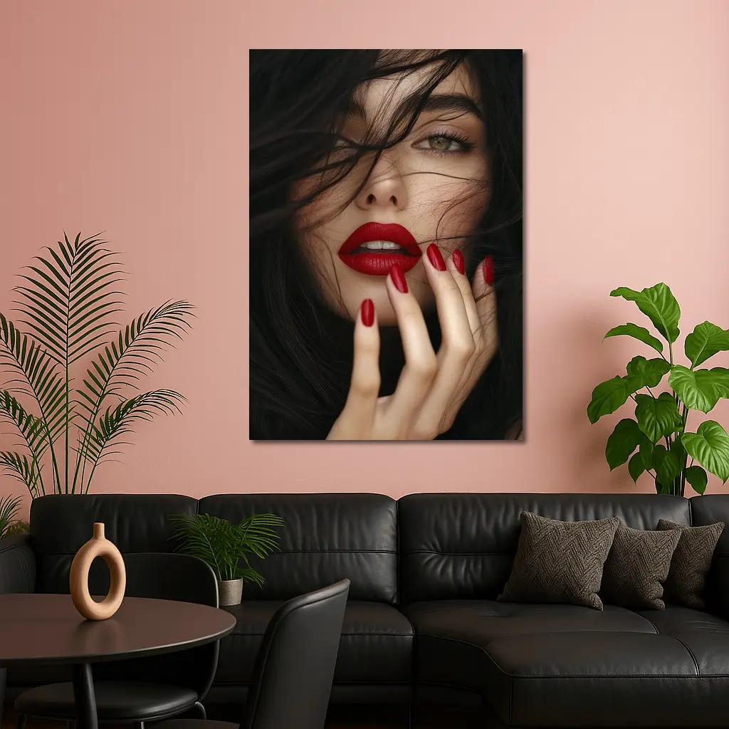 Dark Hair Woman Red Lips Portrait – Wall Art