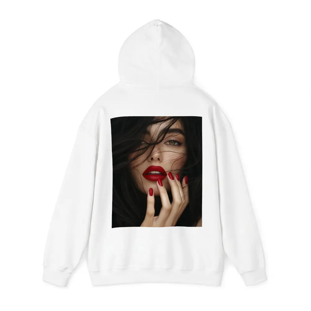 Dark Hair Woman Red Lips Portrait – Hoodies