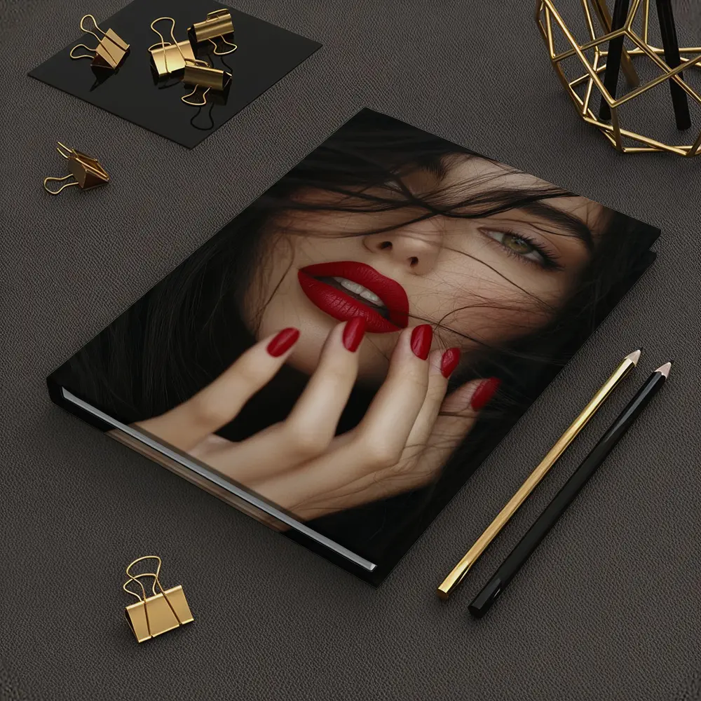 Dark Hair Woman Red Lips Portrait – Notebooks