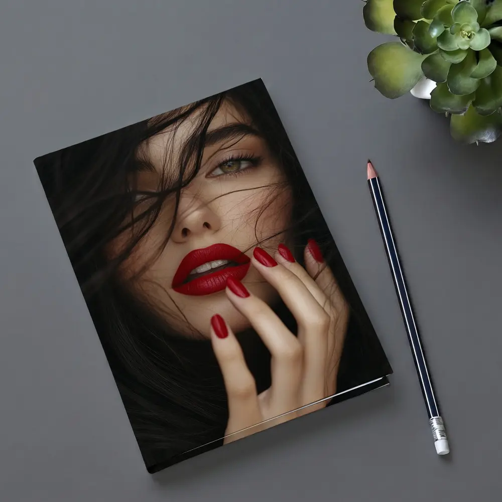 Dark Hair Woman Red Lips Portrait – Notebooks