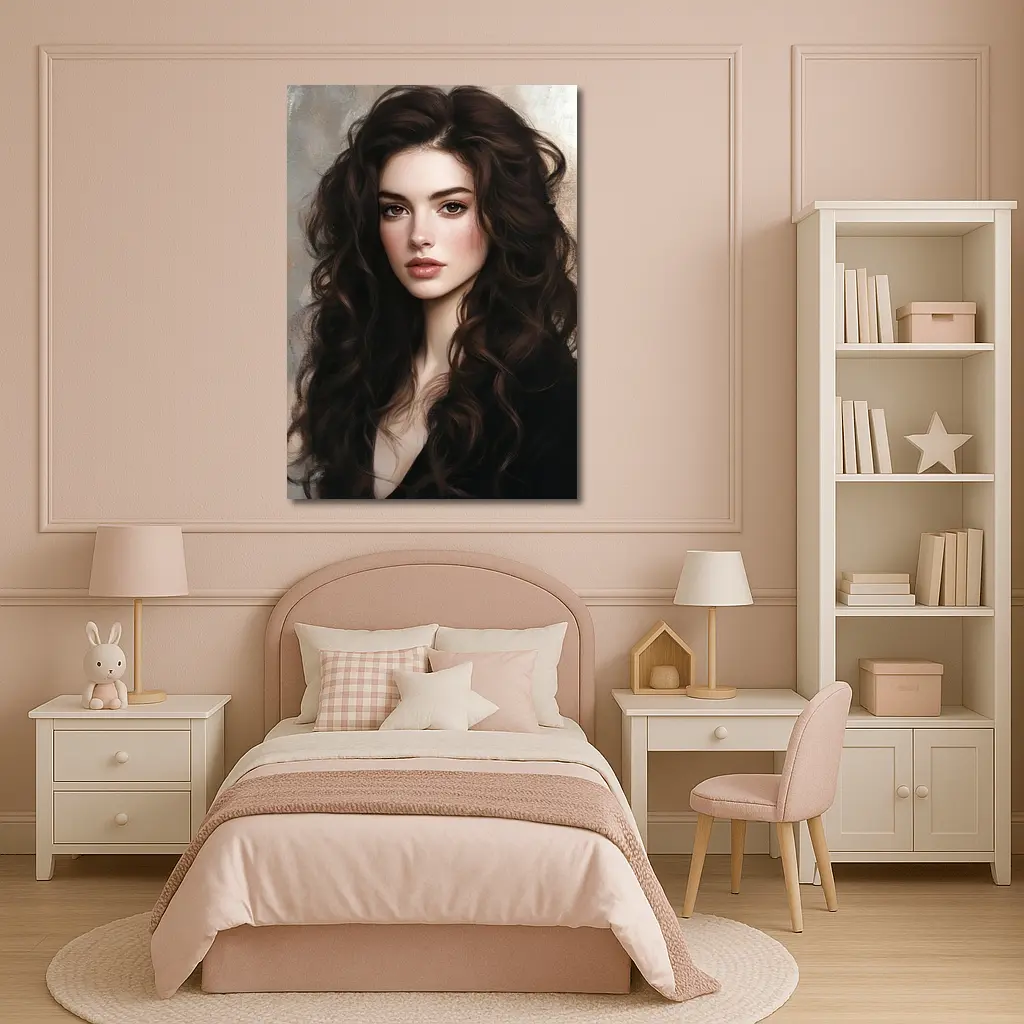 Dark Hair Woman Portrait Digital Art Painting – Wall Art