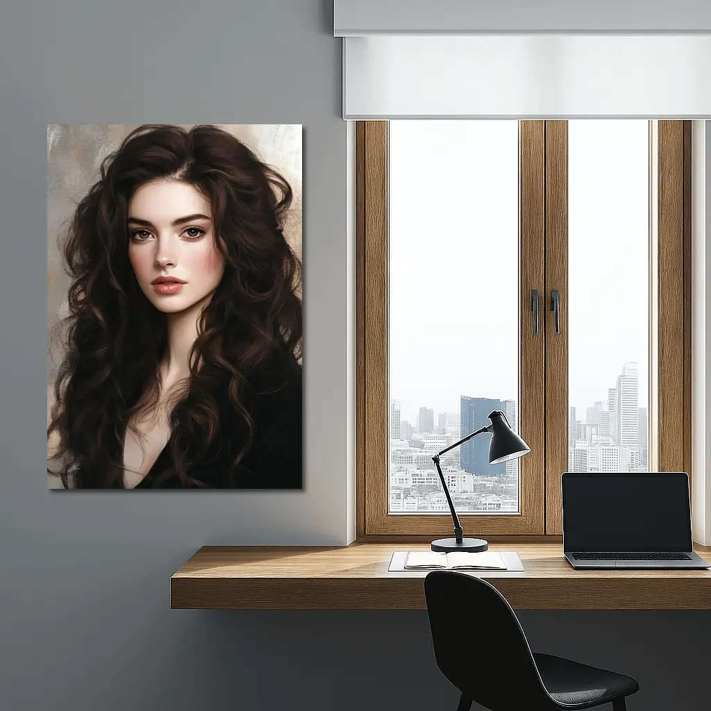 Dark Hair Woman Portrait Digital Art Painting – Wall Art