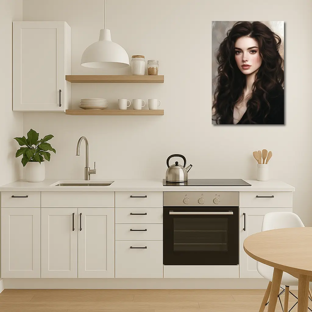 Dark Hair Woman Portrait Digital Art Painting – Wall Art