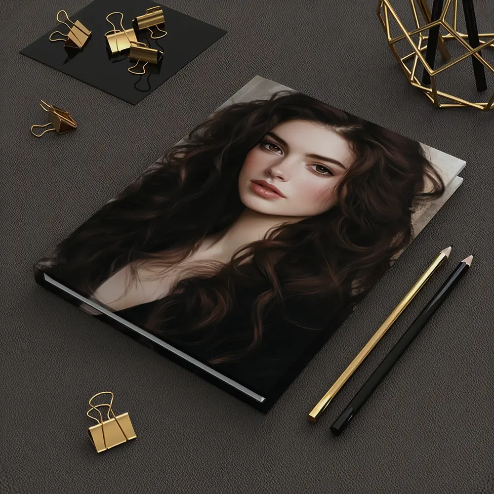 Dark Hair Woman Portrait Digital Art Painting – Notebooks