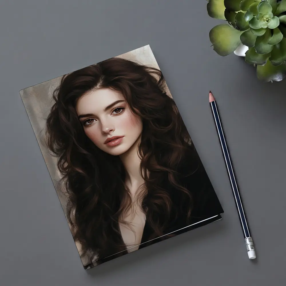 Dark Hair Woman Portrait Digital Art Painting – Notebooks