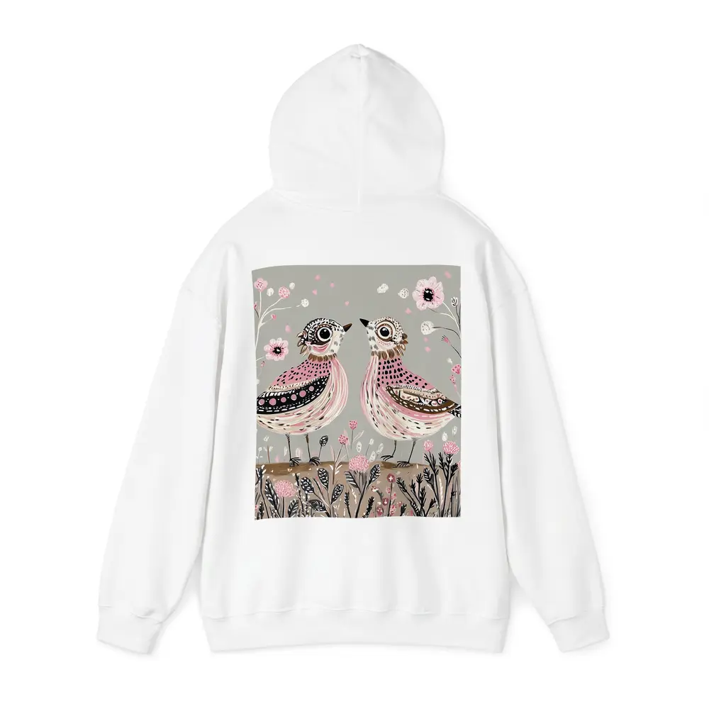 Two Folk Art Birds Pink Floral Garden – Hoodies