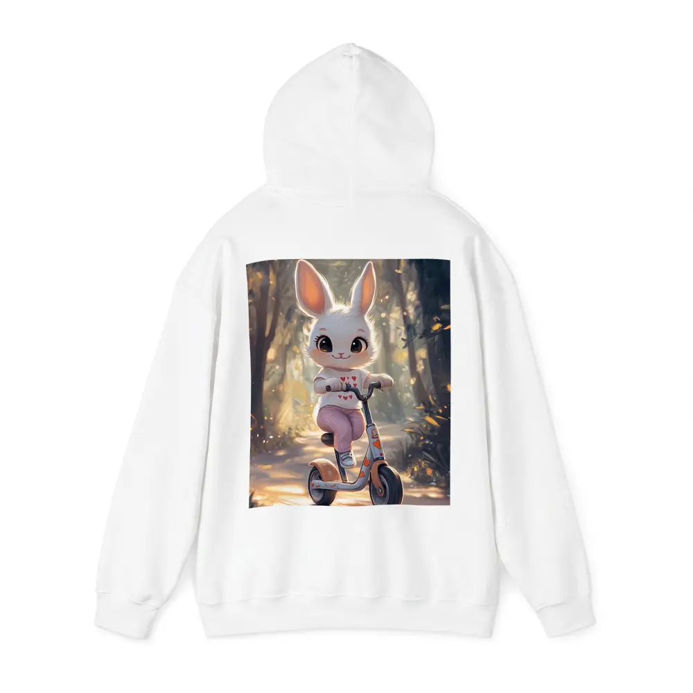 Cute Bunny Riding Scooter Forest Path – Hoodies