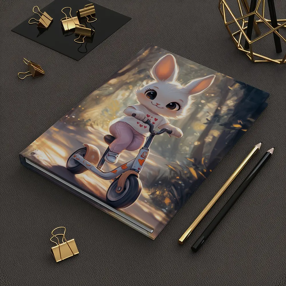 Cute Bunny Riding Scooter Forest Path – Notebooks