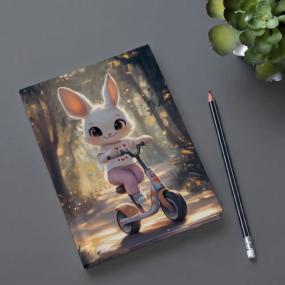 Cute Bunny Riding Scooter Forest Path – Notebooks