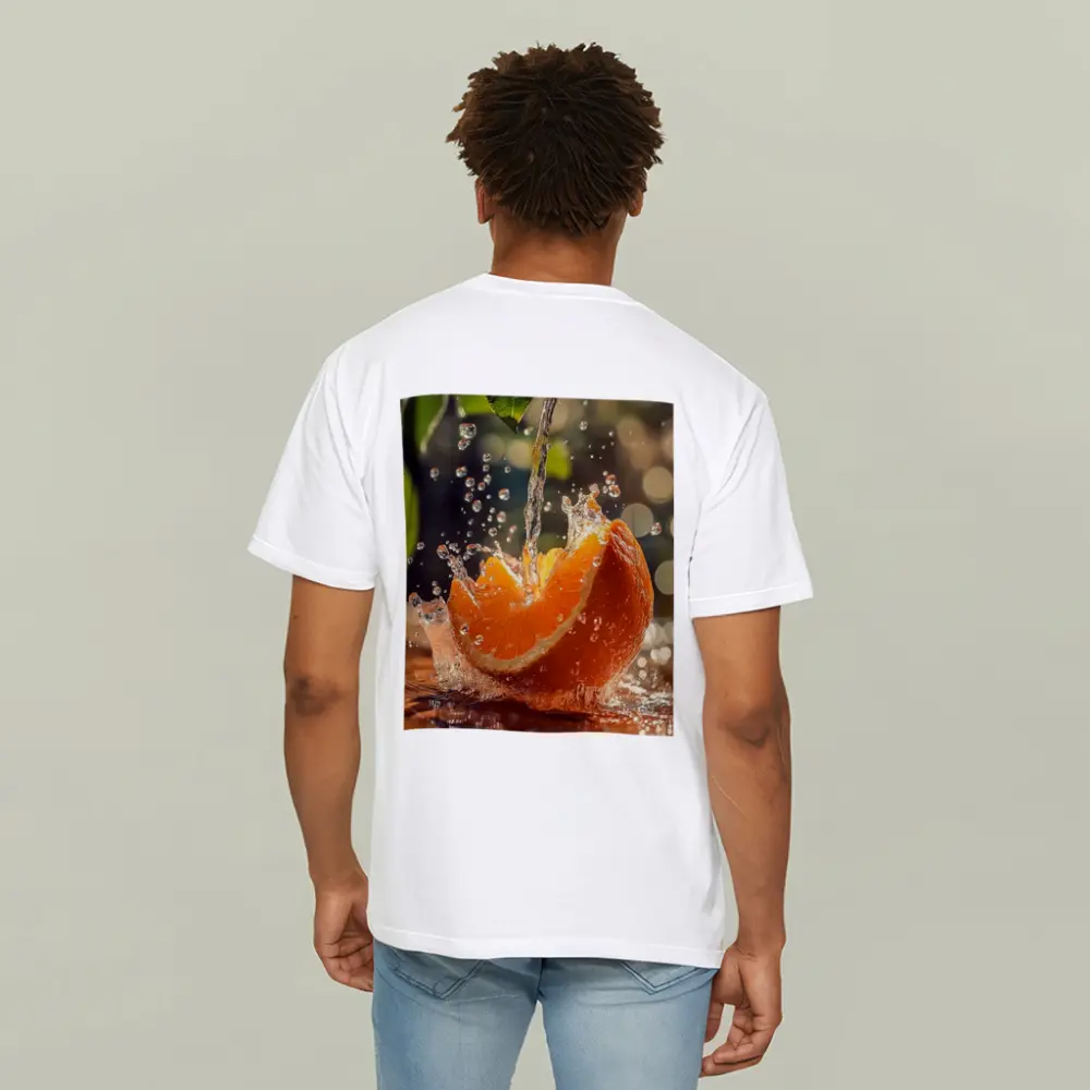 Fresh Orange Slice Water Splash Green Leaves – T-Shirts