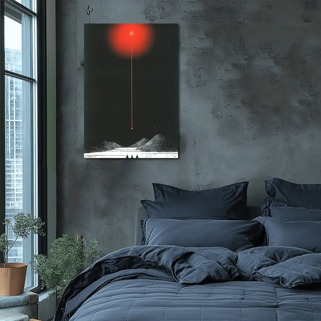 Red Sun Dark Sky Three Figures Desert – Wall Art