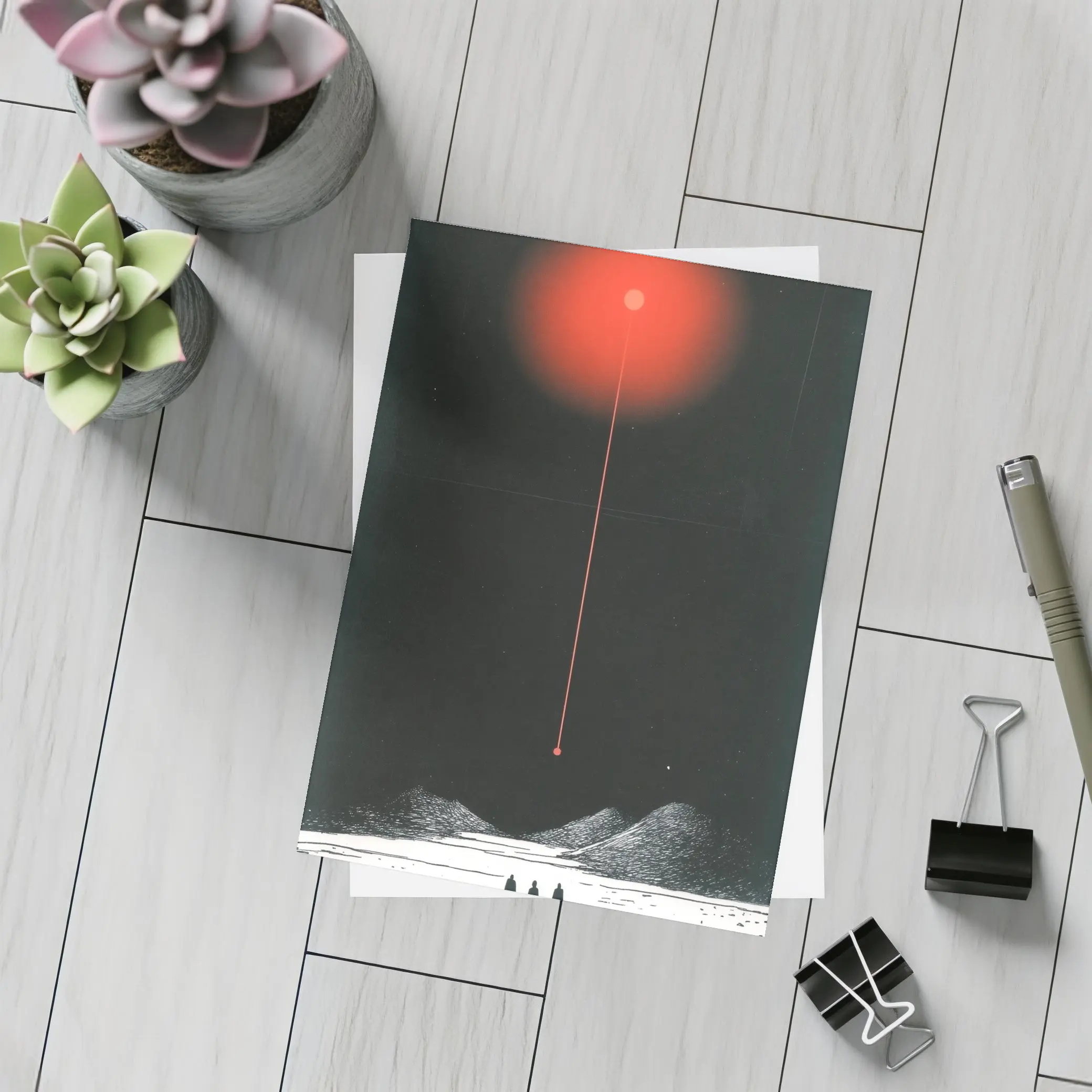 Red Sun Dark Sky Three Figures Desert – Postcards