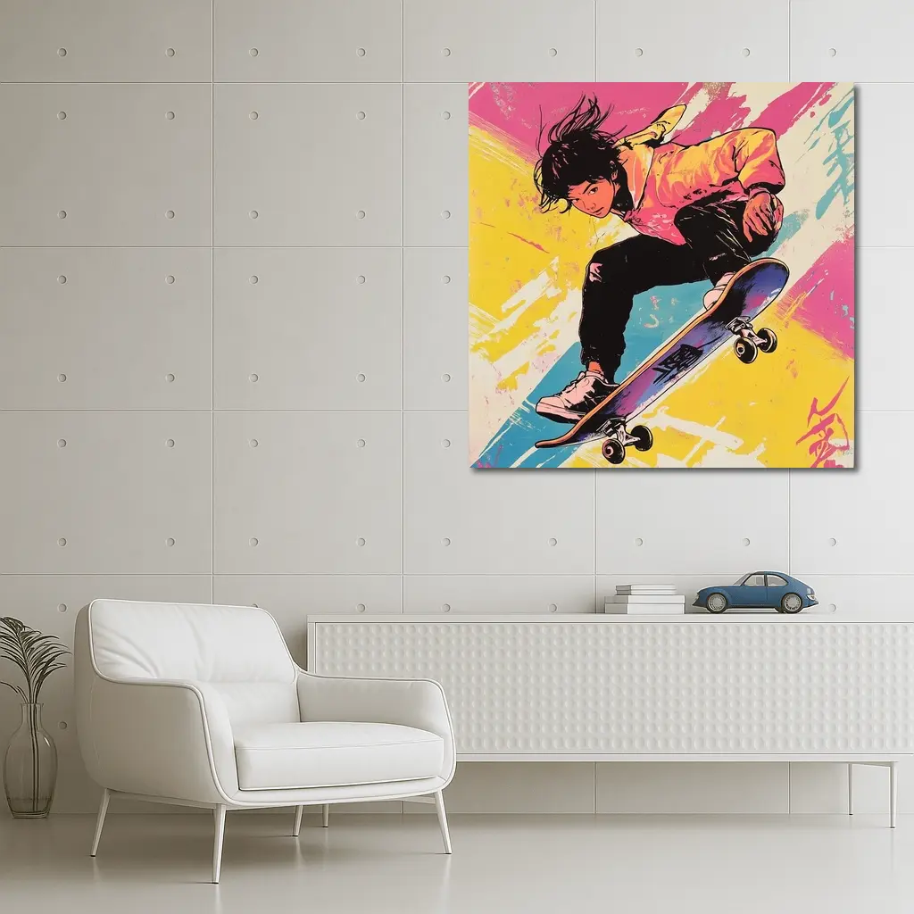 Anime Skater Girl Pop Art Bold Colors – Wall Art