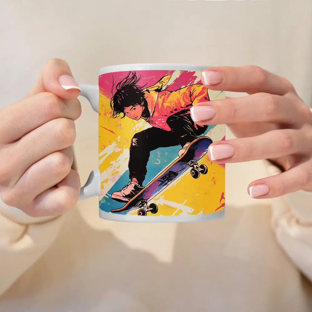 Anime Skater Girl Pop Art Bold Colors – Mugs
