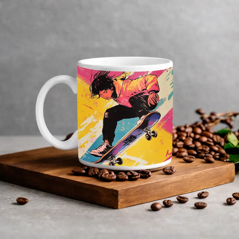 Anime Skater Girl Pop Art Bold Colors – Mugs