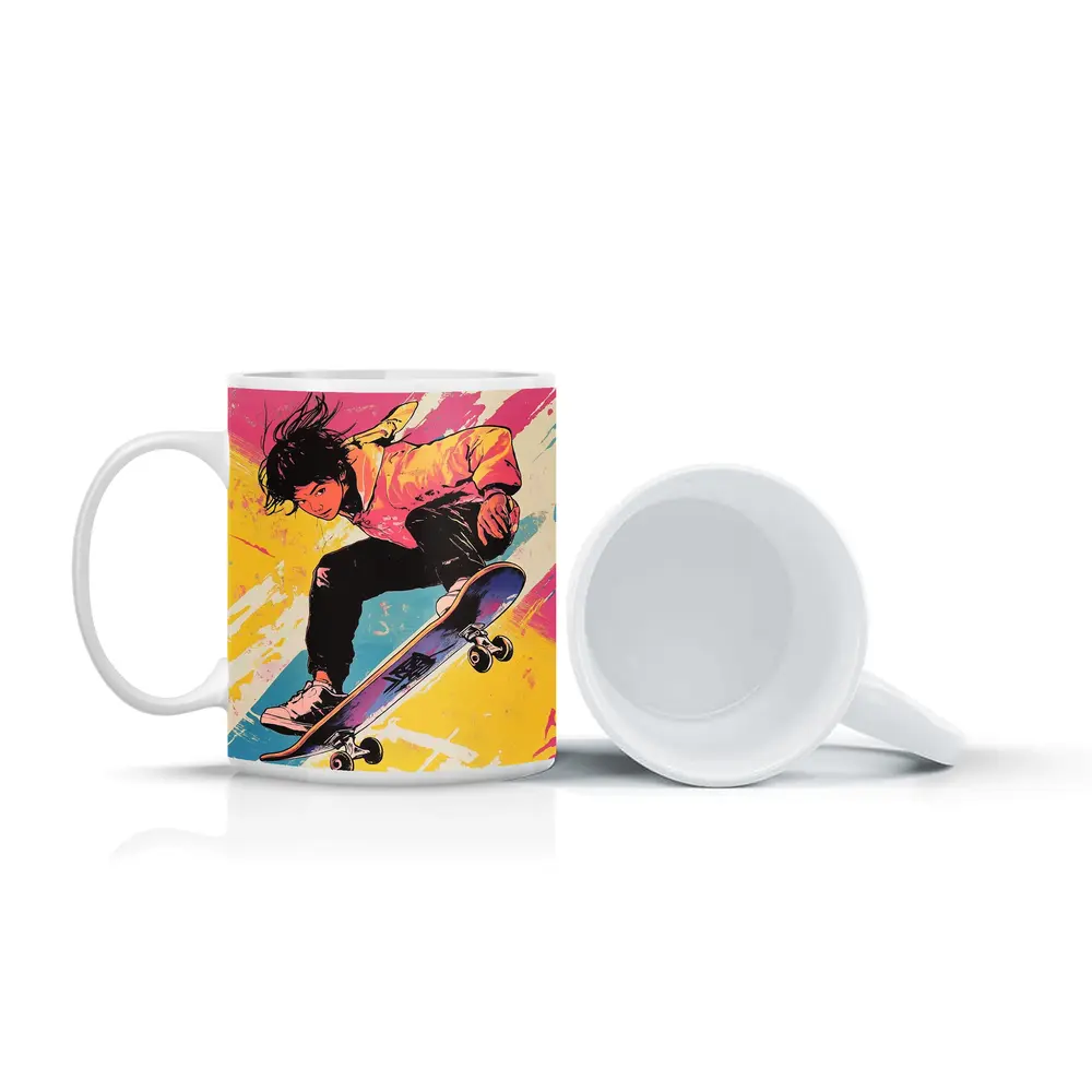 Anime Skater Girl Pop Art Bold Colors – Mugs