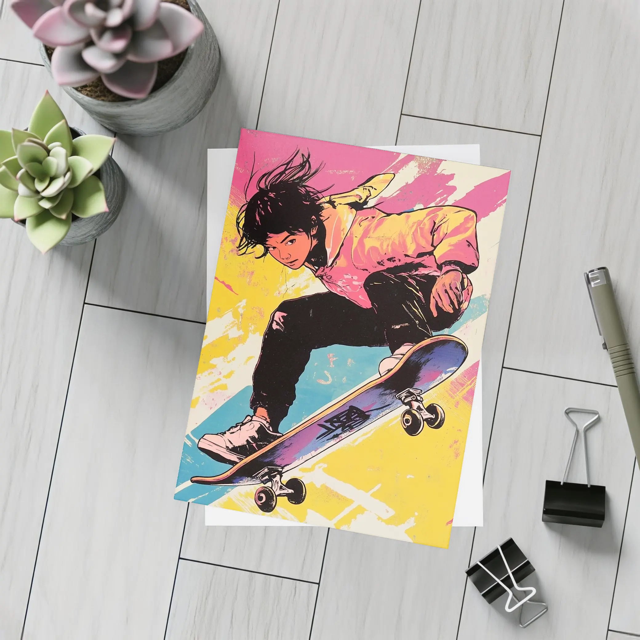 Anime Skater Girl Pop Art Bold Colors – Postcards