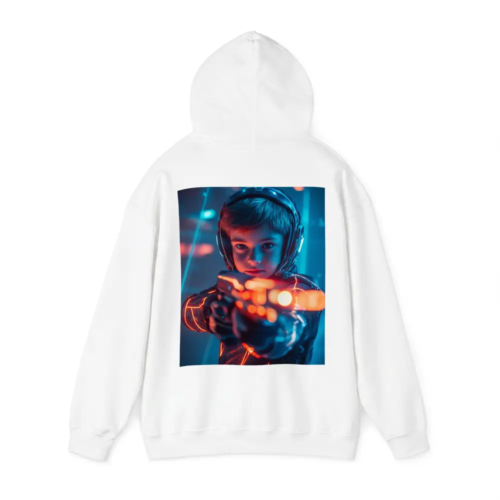 Boy with Neon Laser Gun Cyberpunk Style – Hoodies