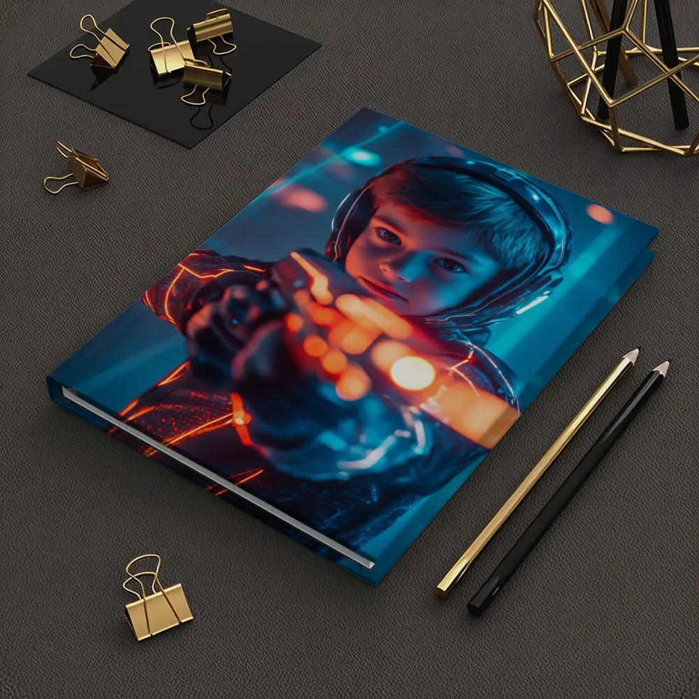 Boy with Neon Laser Gun Cyberpunk Style – Notebooks