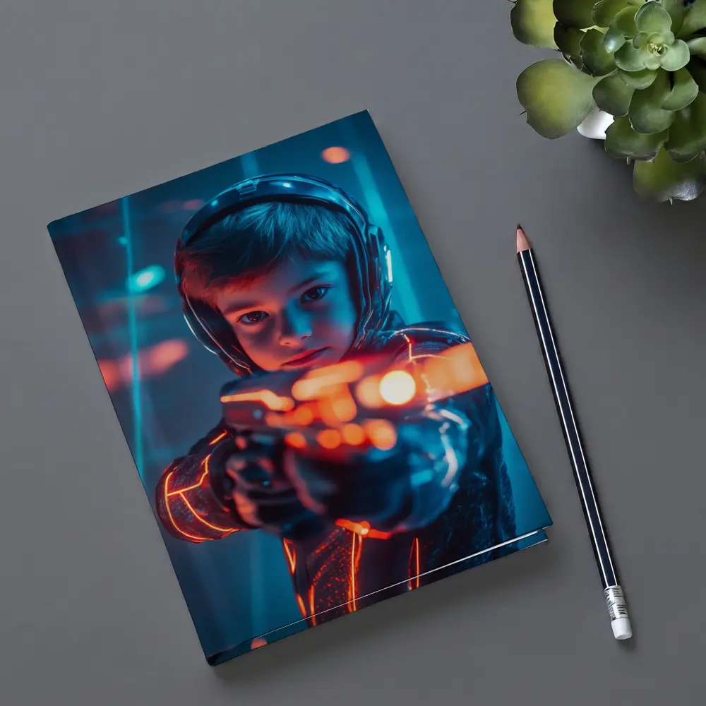 Boy with Neon Laser Gun Cyberpunk Style – Notebooks