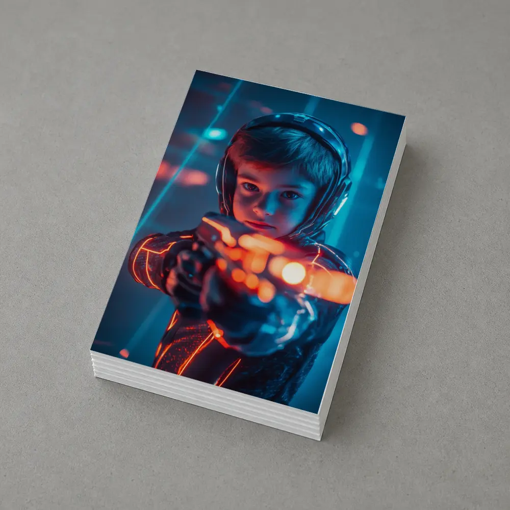 Boy with Neon Laser Gun Cyberpunk Style – Postcards