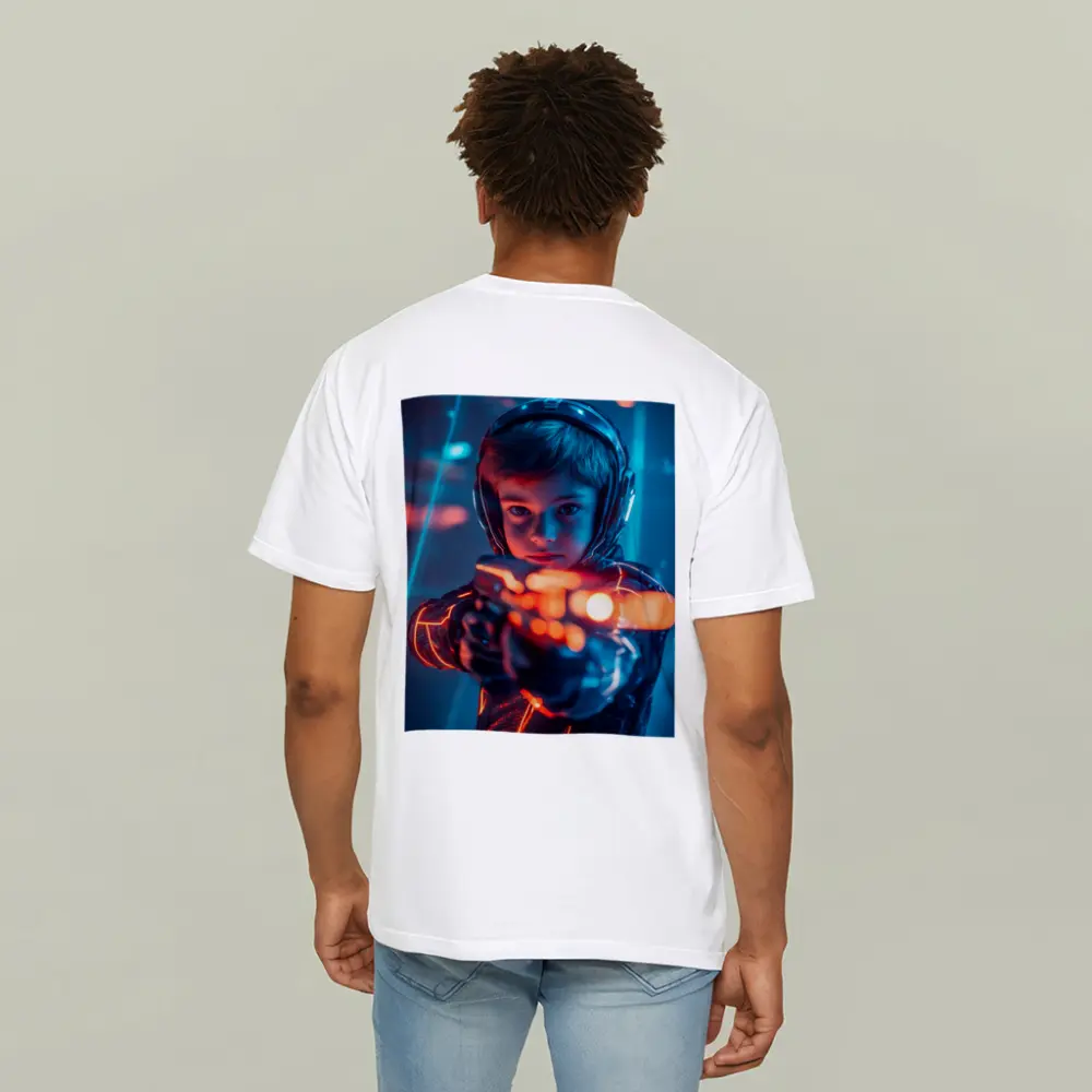 Boy with Neon Laser Gun Cyberpunk Style – T-Shirts