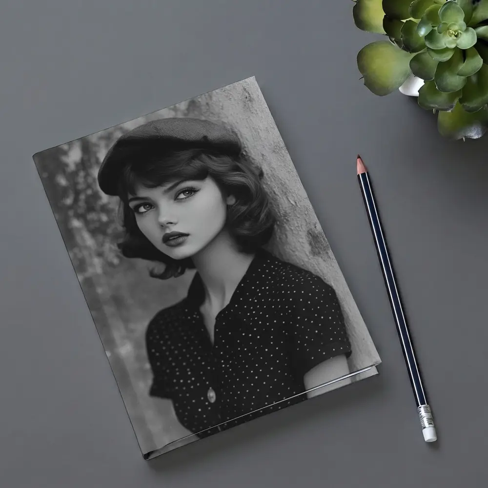 Retro Woman Portrait Black And White Photography – Notebooks