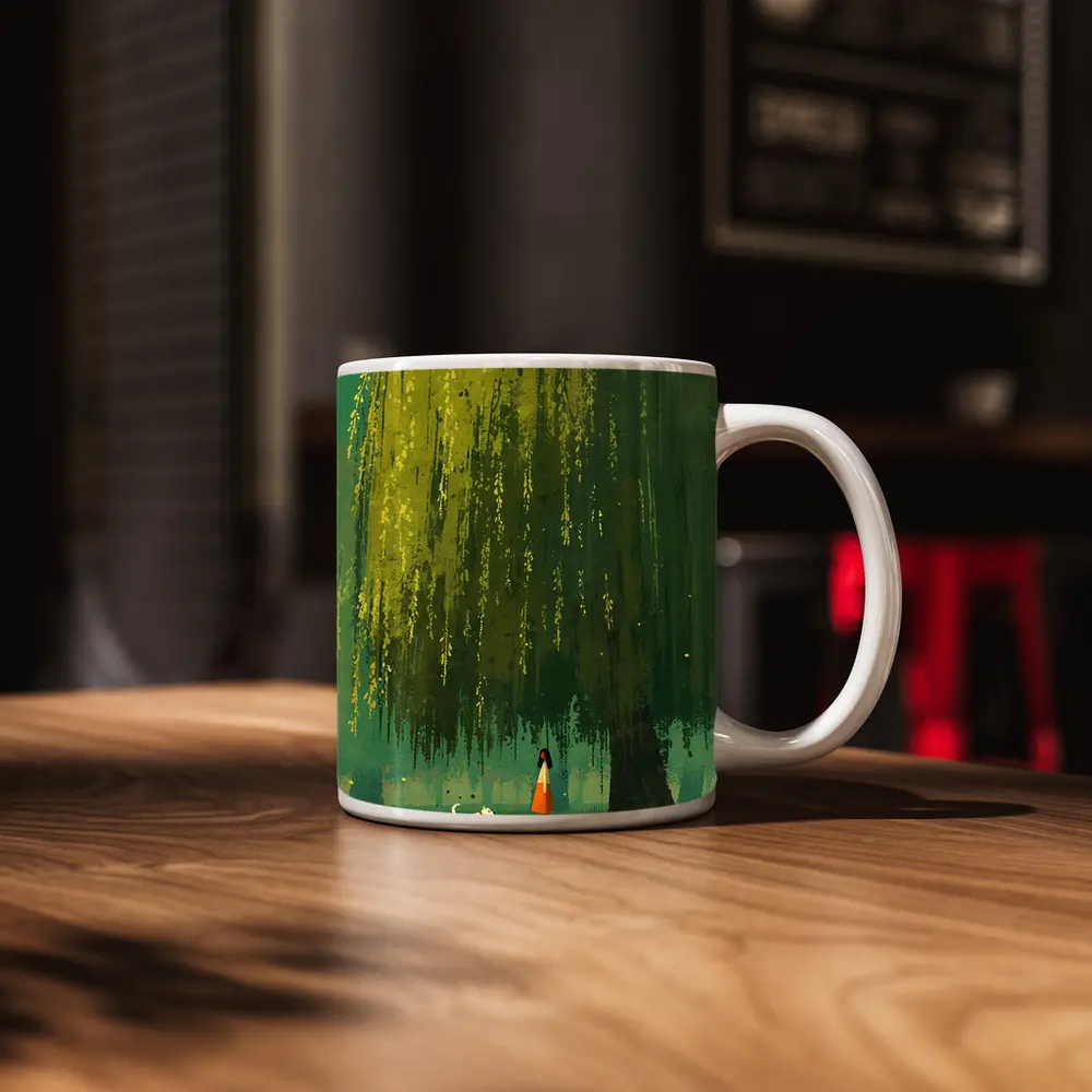 Woman With Dog Under Weeping Willow Tree – Mugs